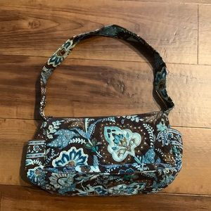 Vera Bradley Teal, Brown, and White Small Shoulder Bag